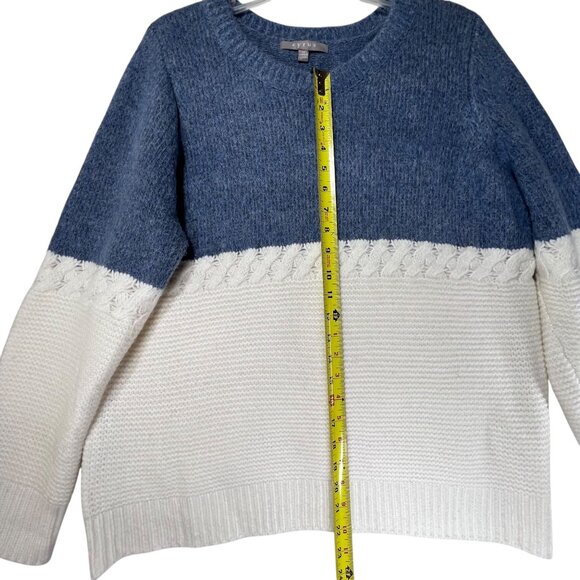 Cyrus Colorblock Knit Sweater Cable Detail Blue Cream White XL Wool Blend Soft - Picture 10 of 11